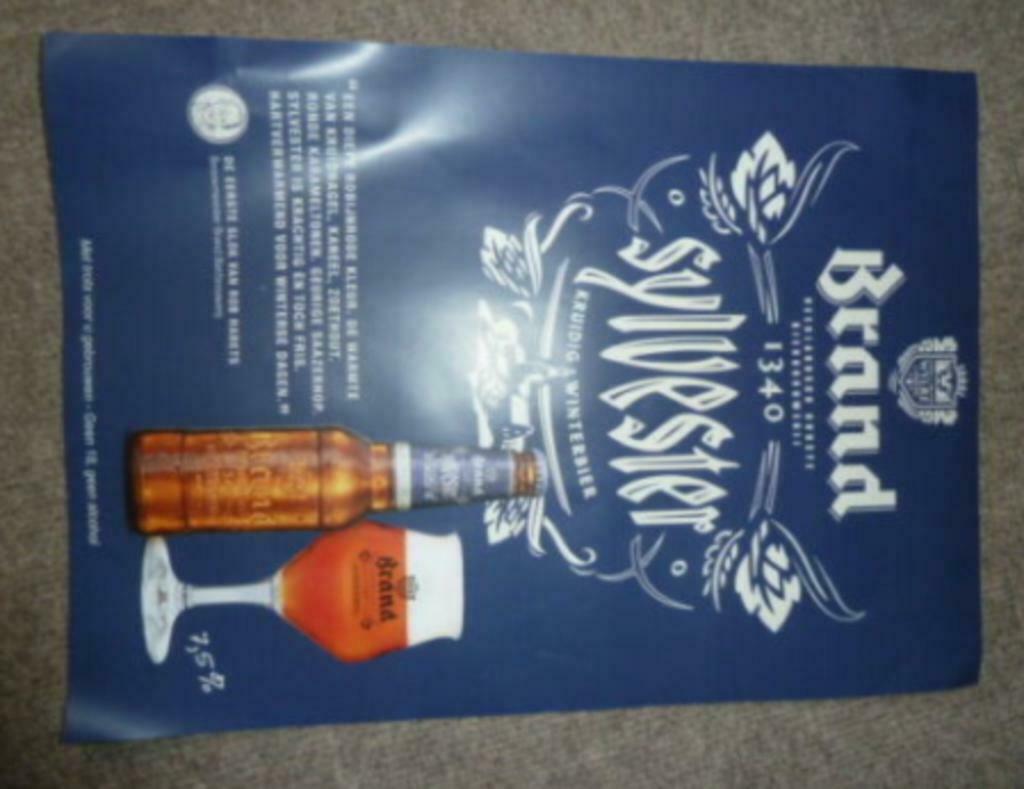 Affiche BRAND SYLVESTER Brij. Brand - Wijlre Dubbelzijdig, Verzamelen, Biermerken, Ophalen of Verzenden, Nieuw, Reclamebord, Plaat of Schild