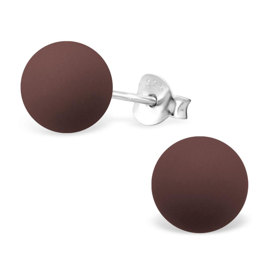 Zilveren pareloorbellen mat donker bruin - 8 mm, Handtassen en Accessoires, Oorbellen, Ophalen of Verzenden, Nieuw, Bruin