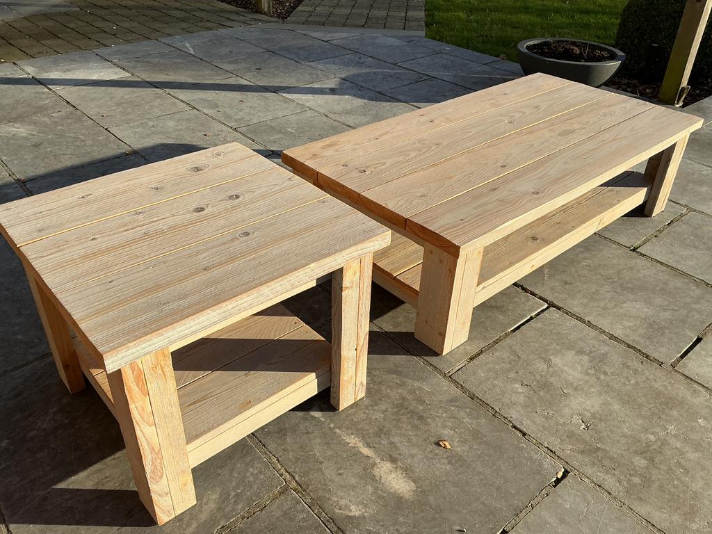 Salontafel + bijzettafel in steigerhout, Huis en Inrichting, Tafels | Salontafels, Ophalen, Zo goed als nieuw