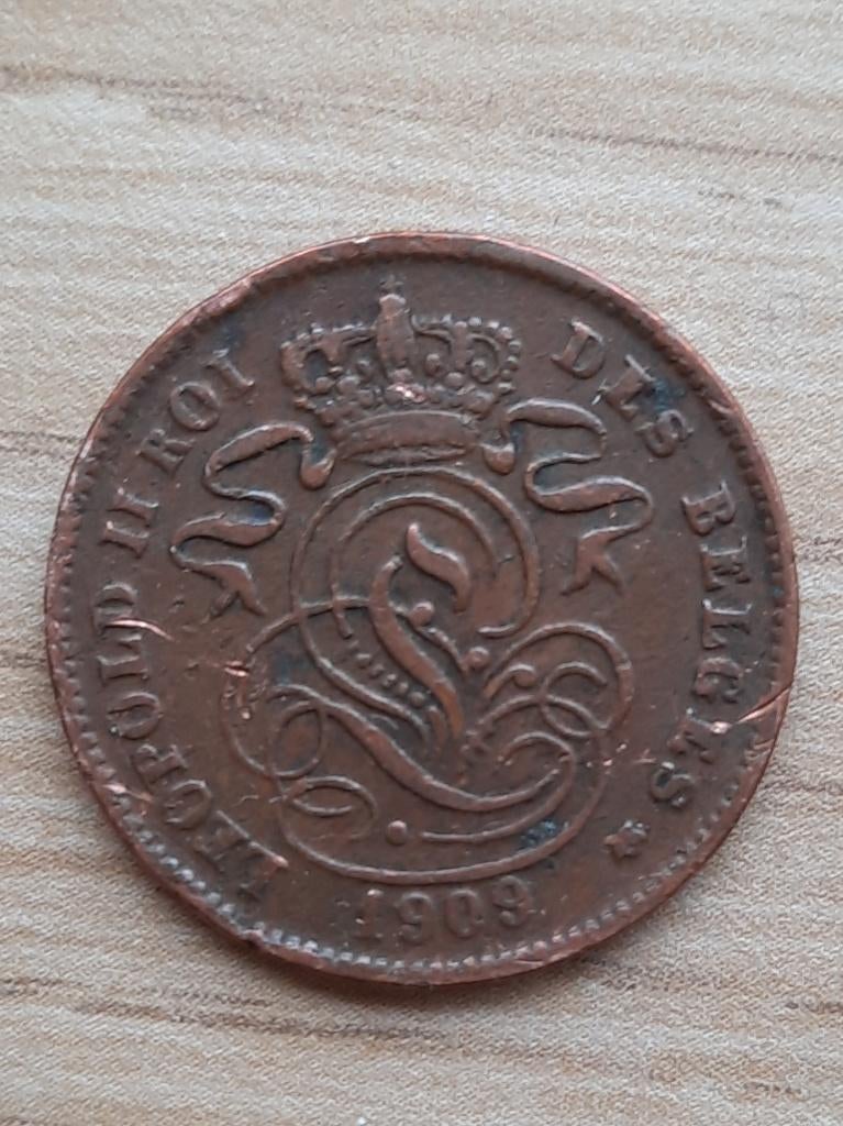 munt  / koper muntstuk 2 cent 1909 / leopold II, Postzegels en Munten, Munten | België, Ophalen, Losse munt
