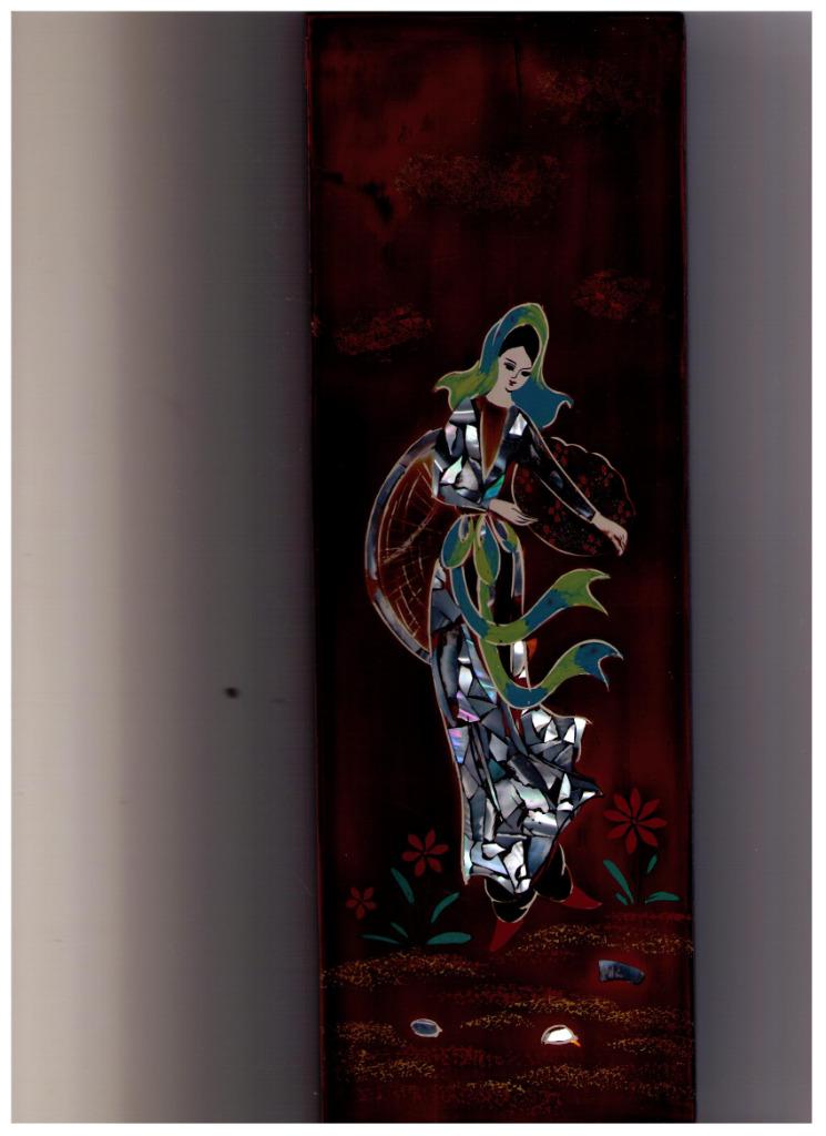 tableau sur bois marqueterie, jeune femme , 9,5 x 29 cm, Enlèvement ou Envoi