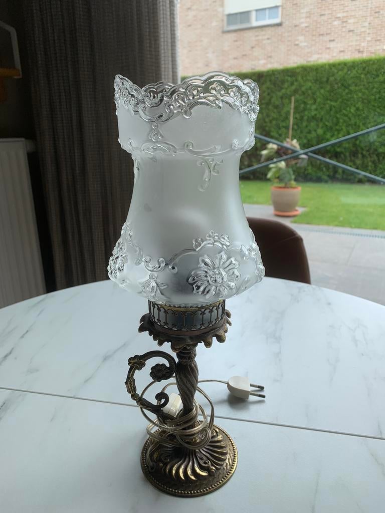 Vintage lampekapje massief koper met glas, Antiek en Kunst, Ophalen