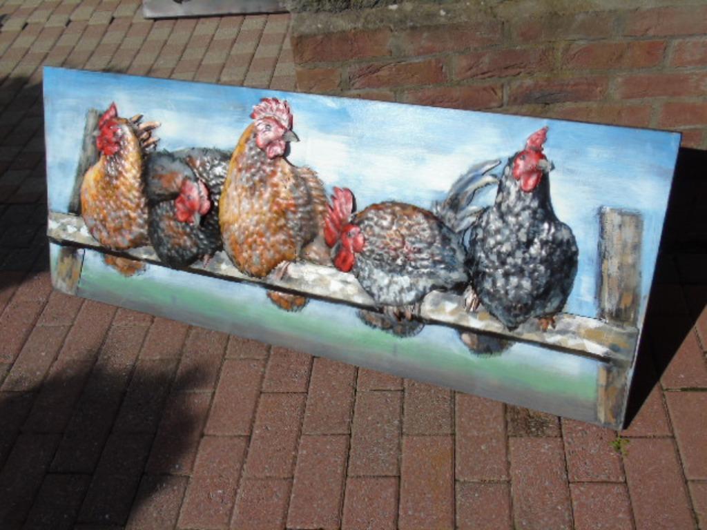 cadre en métal avec du relief , les poules ., Jardin & Terrasse, Décoration murale de jardin, Neuf, Enlèvement