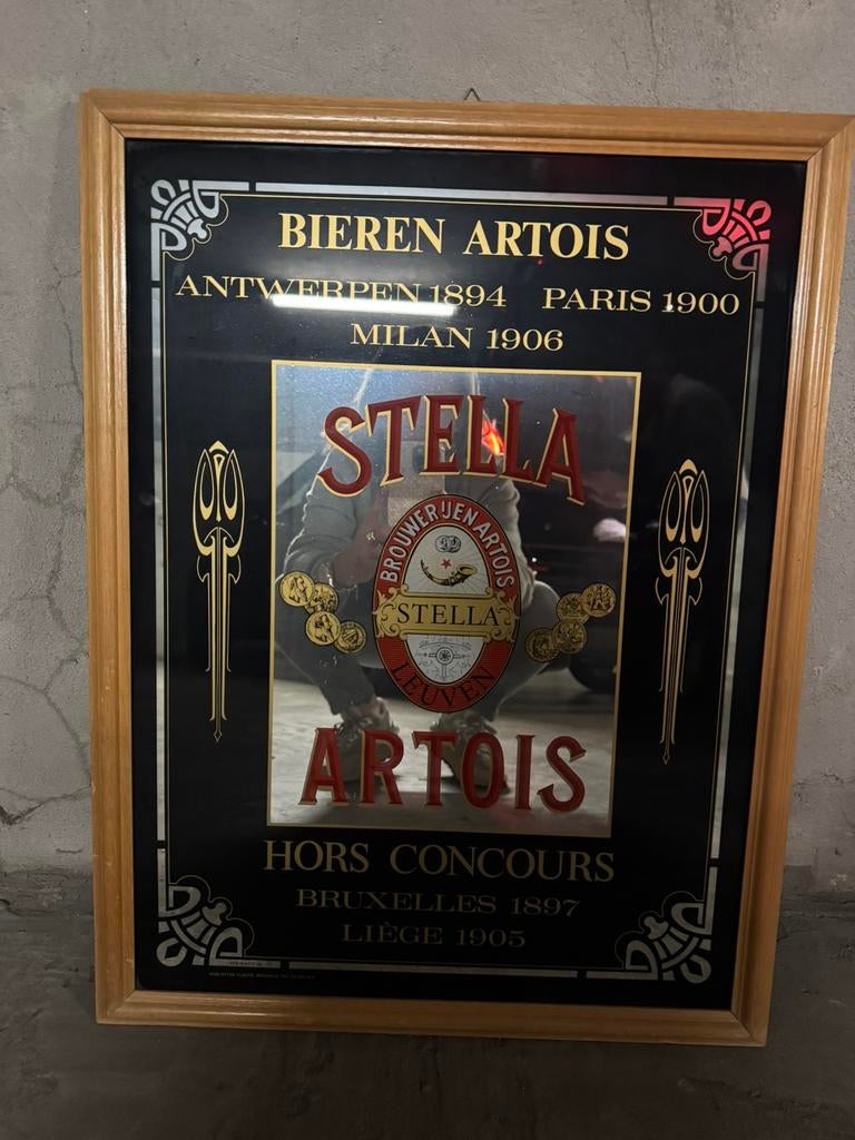 Stella Artois reclame-spiegel in houten kader, Ophalen, Zo goed als nieuw
