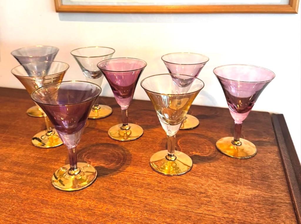 Verres à huile irisés 8 pièces, Enlèvement ou Envoi