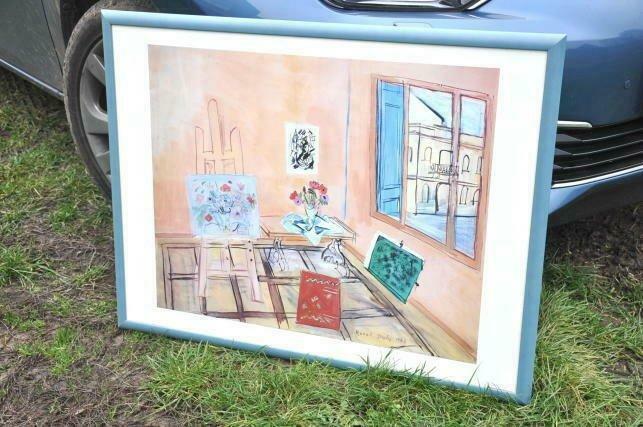 encadrement bleu avec reproduction raoul duby 1942, Ophalen of Verzenden