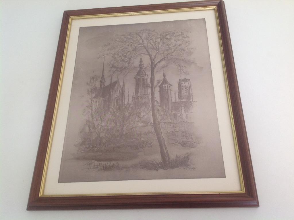 pentekening van kunstschilder Tahon  "Veurne", Antiek en Kunst, Ophalen of Verzenden