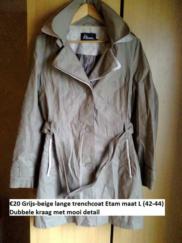 Grijs-beige lange trenchcoat Etam maat L (42-44), Kleding | Dames, Jassen | Winter, Beige, Maat 42/44 (L), Ophalen of Verzenden