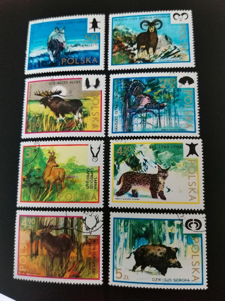 Pologne 1973 - animaux sauvages, loups, oiseaux, élan, lynx, Enlèvement ou Envoi, Pologne, Affranchi