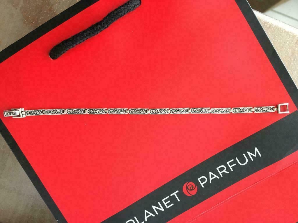 Bracelet ancien en argent et marcassite, Enlèvement ou Envoi, Comme neuf, Avec pierre précieuse, Argent