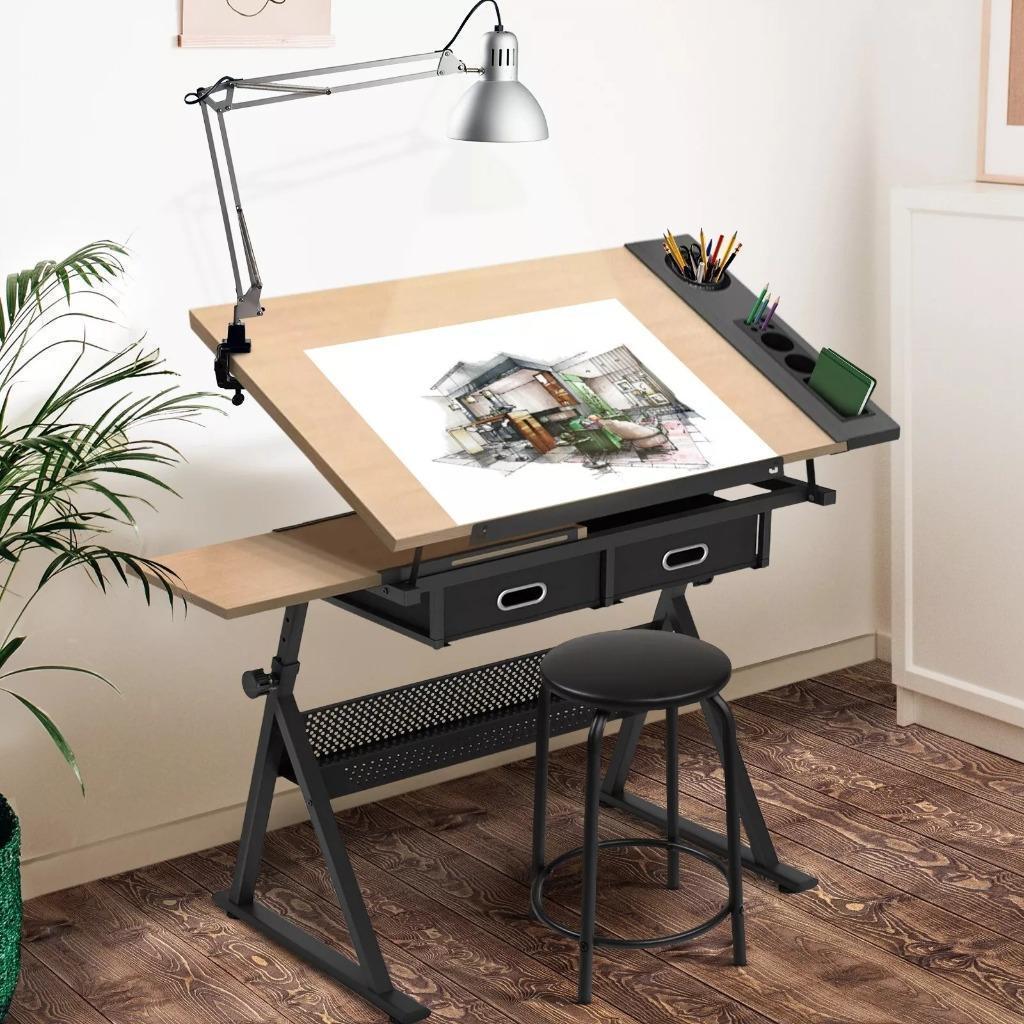 Tekentafel met kruk werktafel met 2 werkbladen computertafel, Ophalen, Nieuw