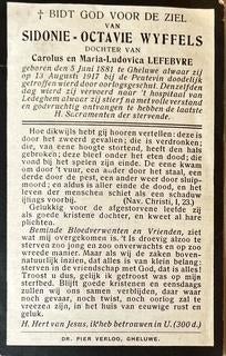 Te koop: bidprentje Sidonie Octavie WYFFELS, Ophalen of Verzenden, Bidprentje
