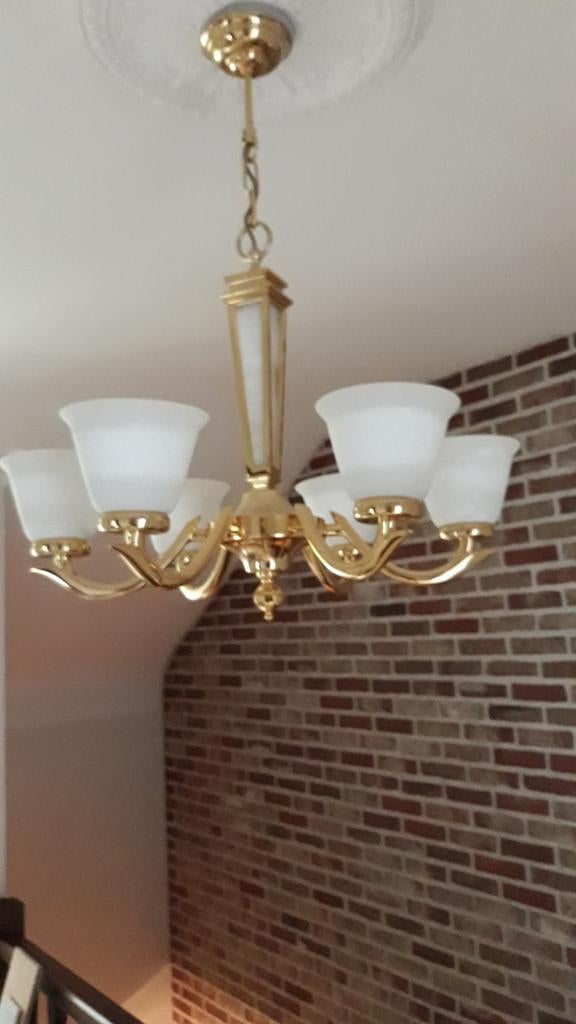 Koperen luster, Huis en Inrichting, Lampen | Kroonluchters, Ophalen, Zo goed als nieuw