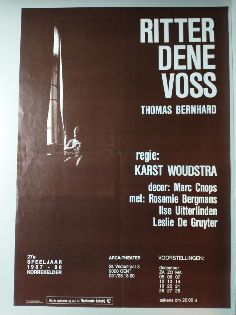 Ritter dene voss - Thomas Bernard arca-theater 1987 affiche, Collections, Posters & Affiches, Utilisé, Enlèvement ou Envoi