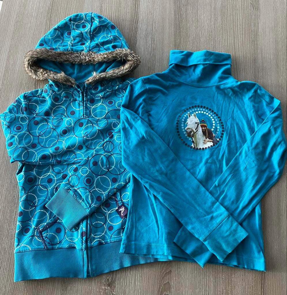 2-delige set turqoise (gilet + rolkraagtrui) - mt 134/140, Enlèvement ou Envoi, Ensemble, JBC, Utilisé