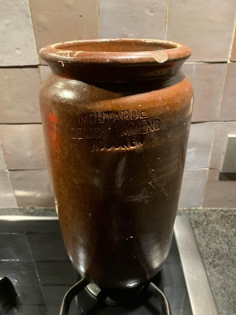 Antieke mosterdpot De Vos - Lemmens Hoboken, Ophalen, Steen, Gebruikt, Overige kleuren