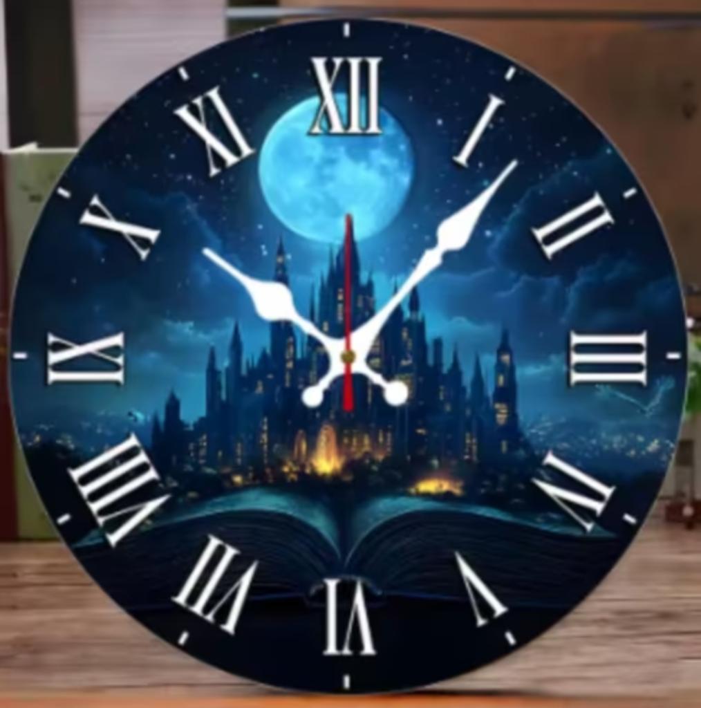 Ronde wandklok van hout Magisch Kasteel (25cm), Ophalen of Verzenden, Nieuw, Wandklok