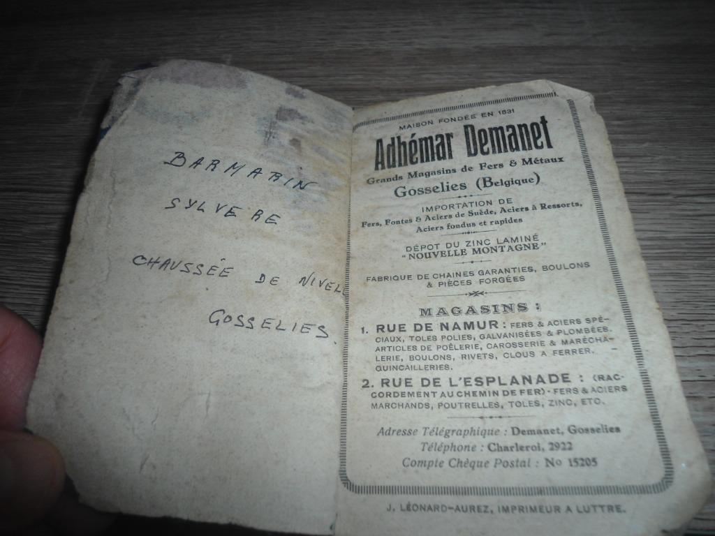 Ancien Carnet début 20 éme  grand magasin métaux Charleroi, Enlèvement ou Envoi