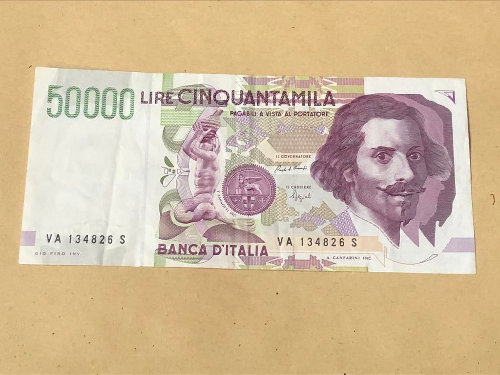 Italie 50000 lires À. Canfarini 1992, Enlèvement ou Envoi, Italie, Billets en vrac