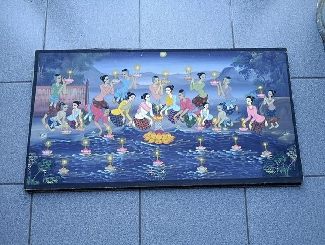 schilderij uit Thailand 4st, Ophalen, Zo goed als nieuw, Schilderij, 75 tot 100 cm
