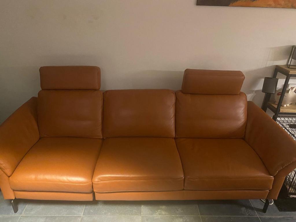 Lederen zetel, Huis en Inrichting, Ophalen, Driepersoons, Zo goed als nieuw, Rechte bank
