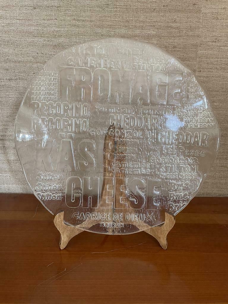 Grand plateau à fromage vintage en verre moulé – Ø 32 cm, Enlèvement, Comme neuf, Rond, Autres matériaux
