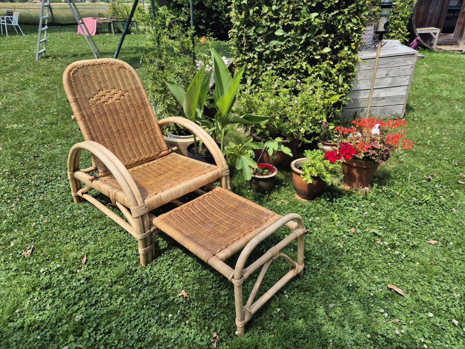 rotan ligstoel, Jardin & Terrasse, Chaises longues, Enlèvement, Comme neuf, Rotin, Pliant