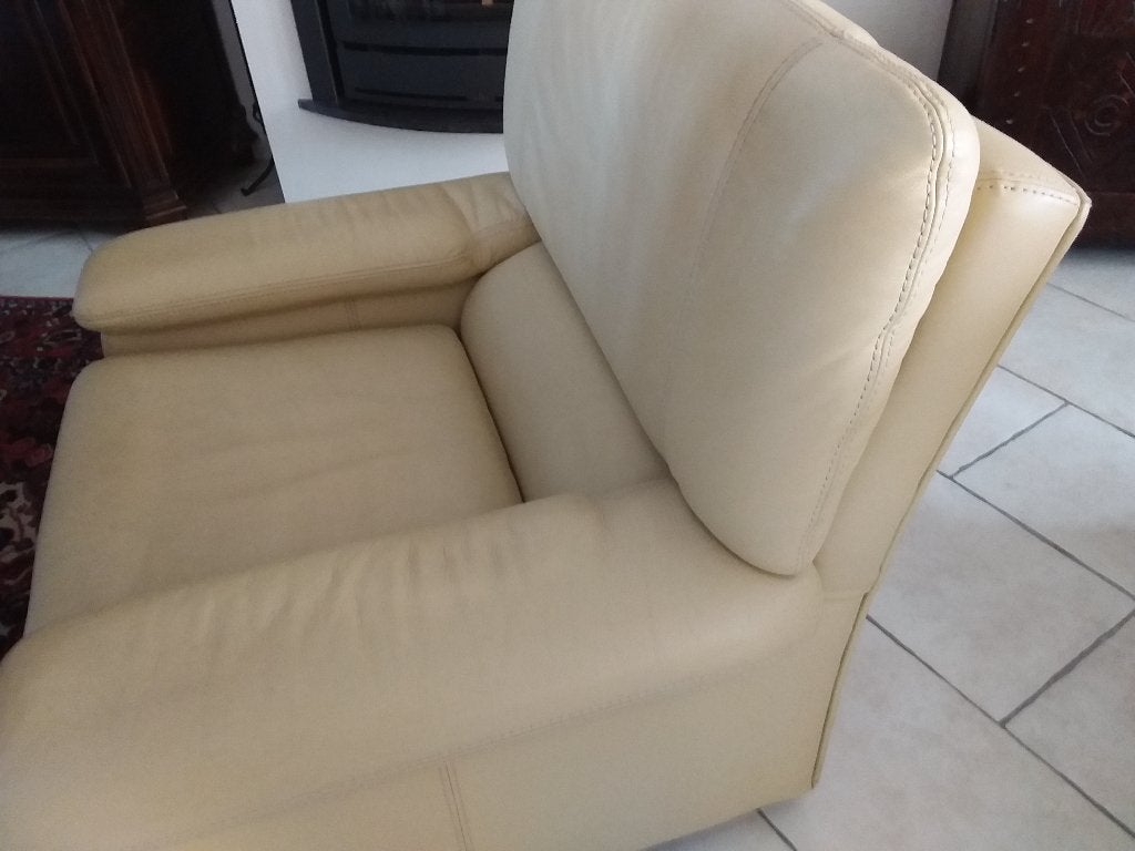 Zeer degelijke beige ANILINE zetel, Klassiek en modern, Une personne, Enlèvement, Utilisé
