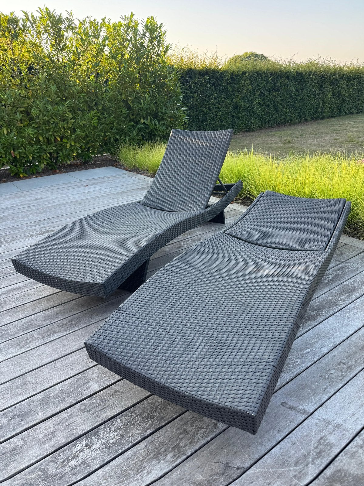 Set van 2 wicker ligbedden / ligzetels, Ophalen, Gebruikt, Wicker, Verstelbaar
