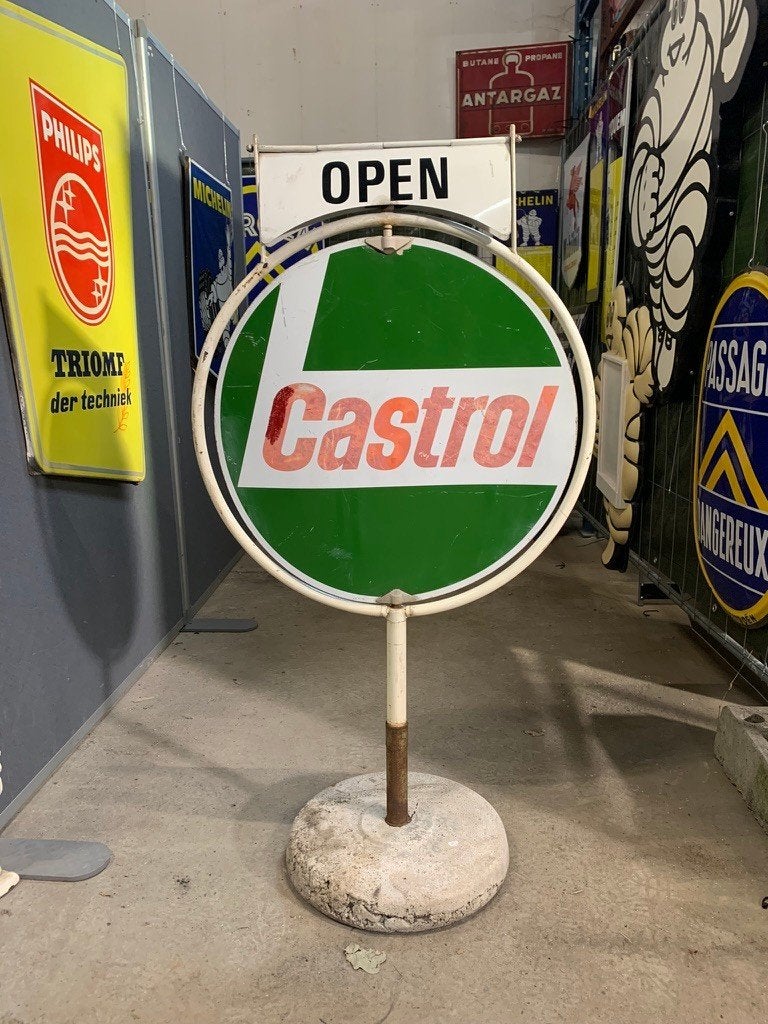 Castrol, open/gesloten bord draaibaar 123x67 cm, Enlèvement, Utilisé, Panneau publicitaire