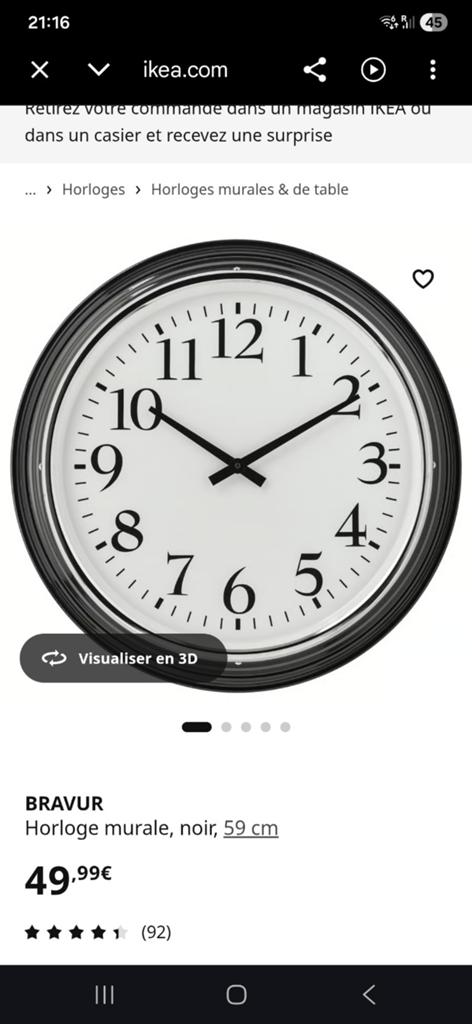 Grande horloge murale ikea bravur 59 cm, Enlèvement