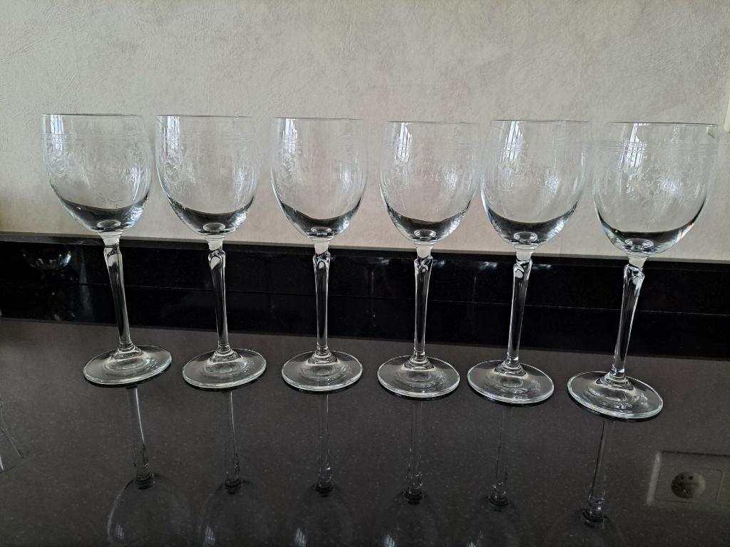 6 gegraveerde wijnglazen, Ophalen, Zo goed als nieuw, Glas, Glas of Glazen