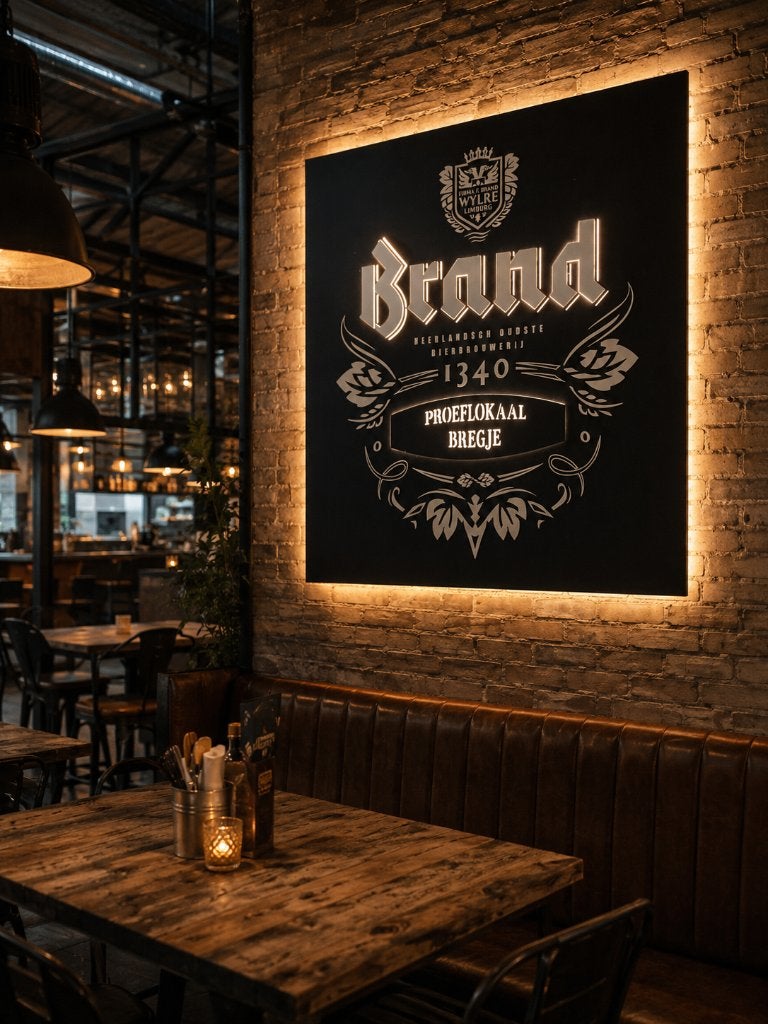 Reclamebord Brand Bier met verlichting Nieuw Zeer Fraai, Verzamelen, Ophalen, Nieuw, Reclamebord, Plaat of Schild, Brand