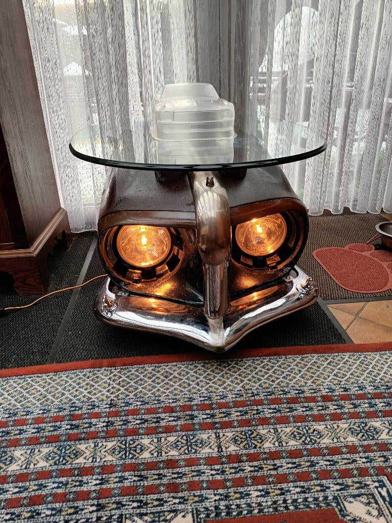 vintage ford mustang retro salontafel wijnrek mancave, Ophalen, Zo goed als nieuw, Glas, Vintage retro