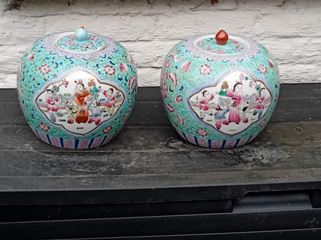 Paire de Pots à Gingembre en Faïence, Antiquités & Art, Enlèvement ou Envoi