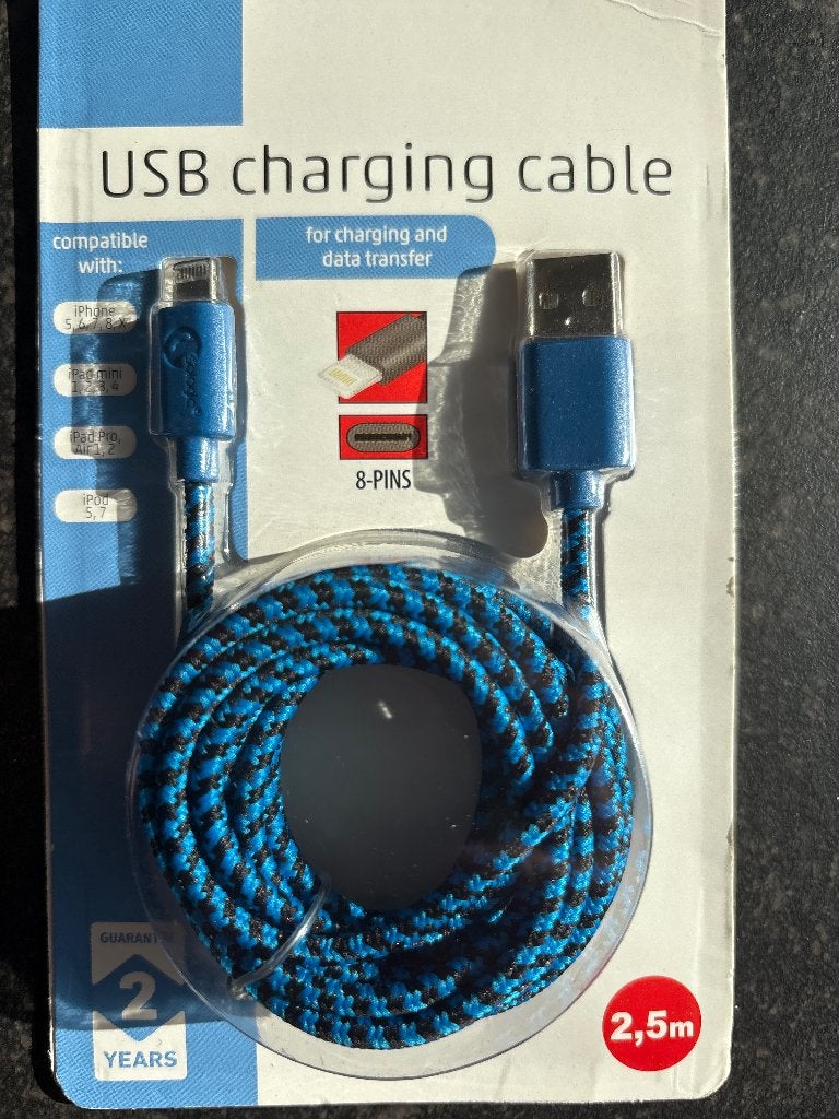 usb- lightning kabel 2,5m, Ophalen, Lightning, Nieuw, Oplaadkabel