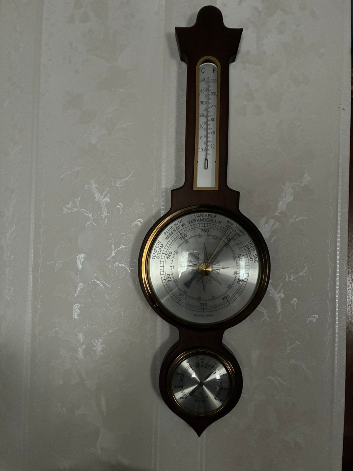 Barometer met thermo- hygrometer vintage, Ophalen, Zo goed als nieuw, Barometer