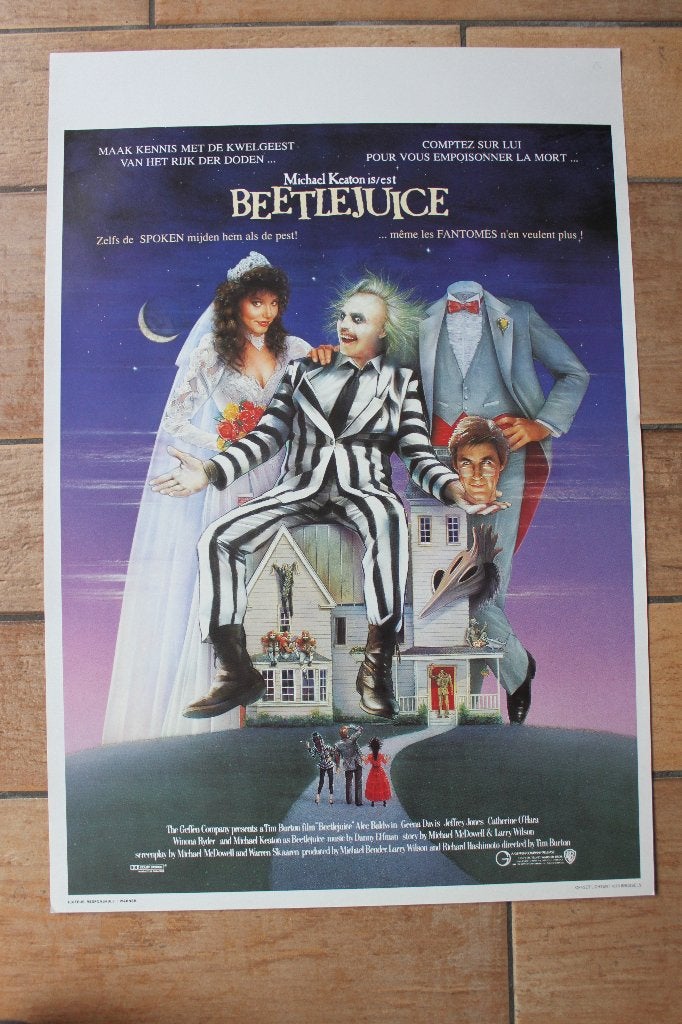 filmaffiche Beetlejuice 1988 Tim Burton filmposter, Rechthoekig Staand, Ophalen of Verzenden, Zo goed als nieuw, A1 t/m A3