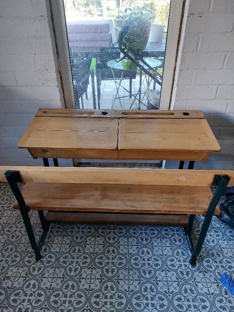 Retro lessenaar, Huis en Inrichting, Ophalen, Gebruikt, Hout, Schoolbureau