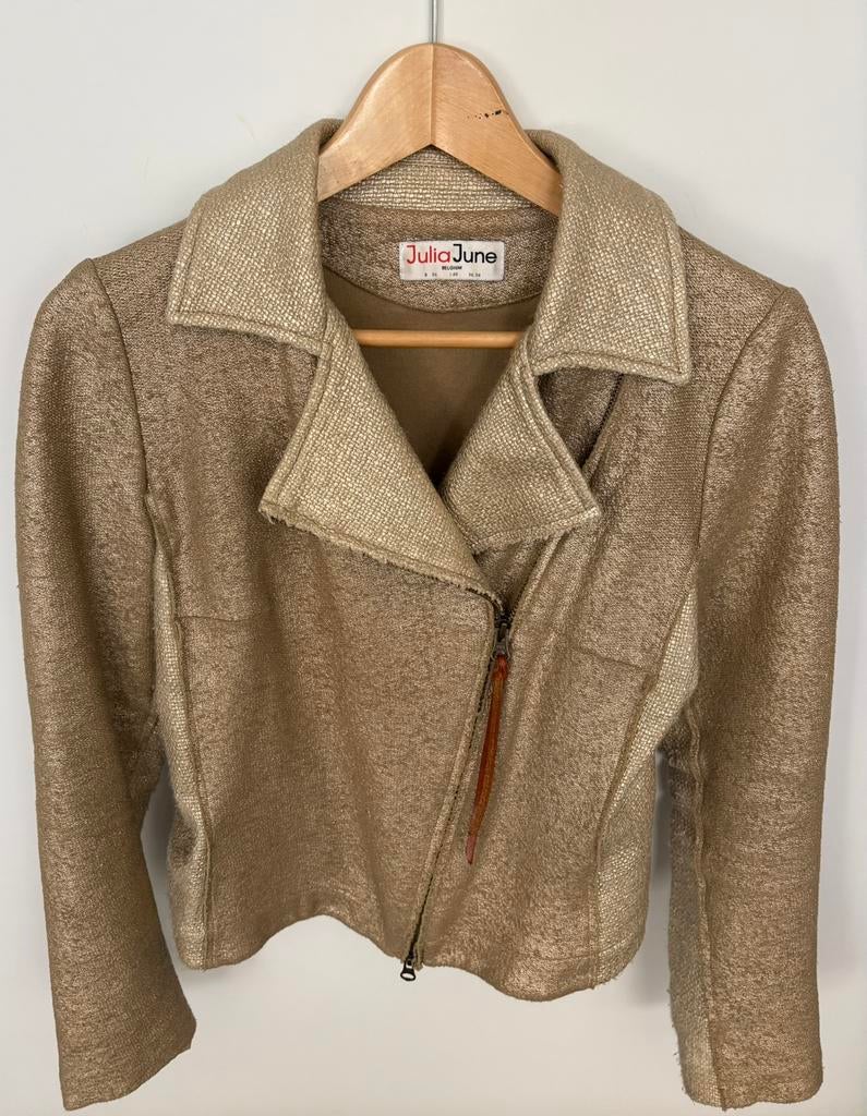 Beige/gouden bomberjasje van Julia June, Kleding | Dames, Ophalen, Beige, Jasje, Maat 36 (S)