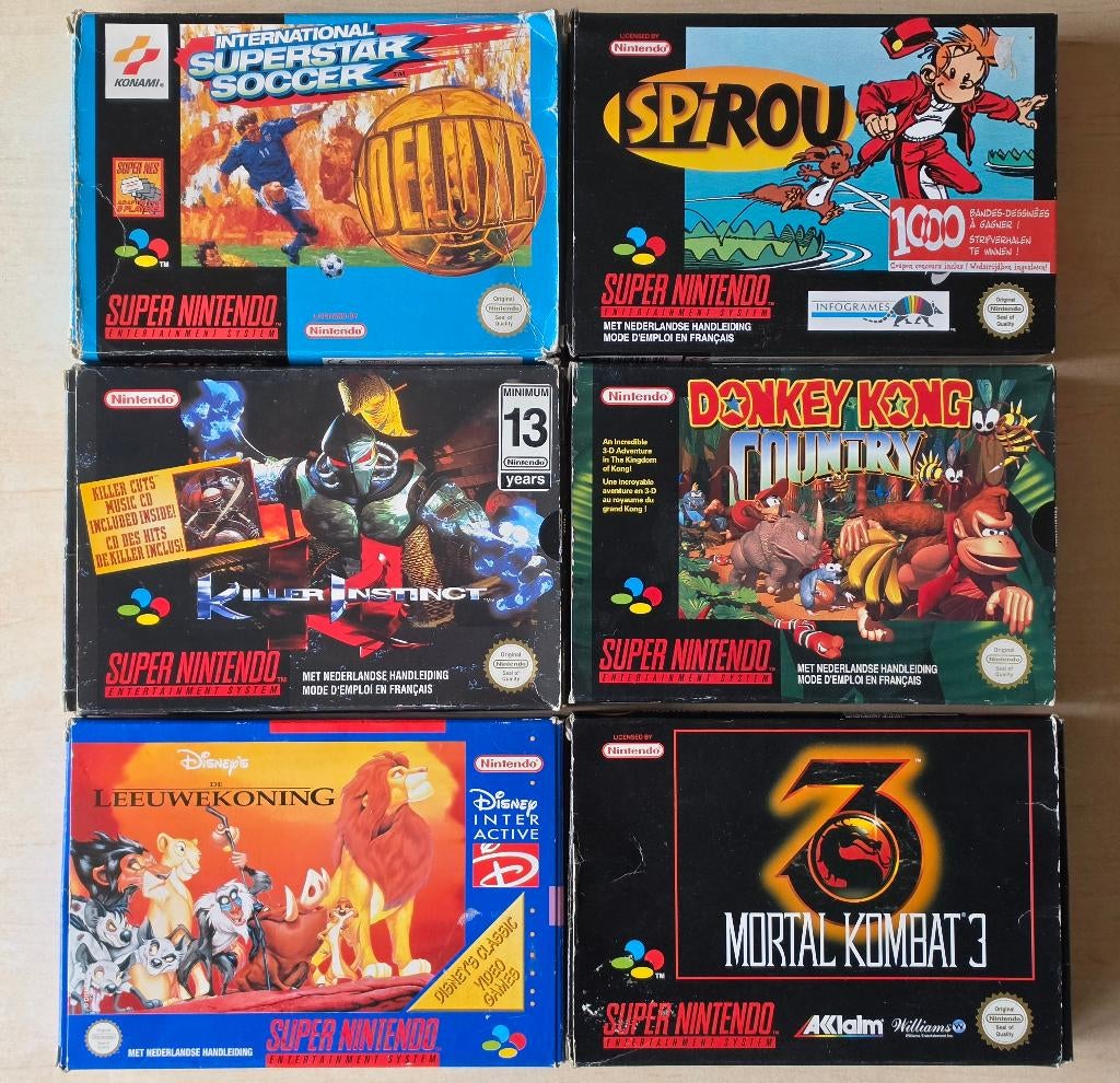 6 SNES Games ( Super Nintendo ) PAL ( MK3 DKC KI Spirou ...), Games en Spelcomputers, Games | Nintendo Super NES, Gebruikt, Eén computer