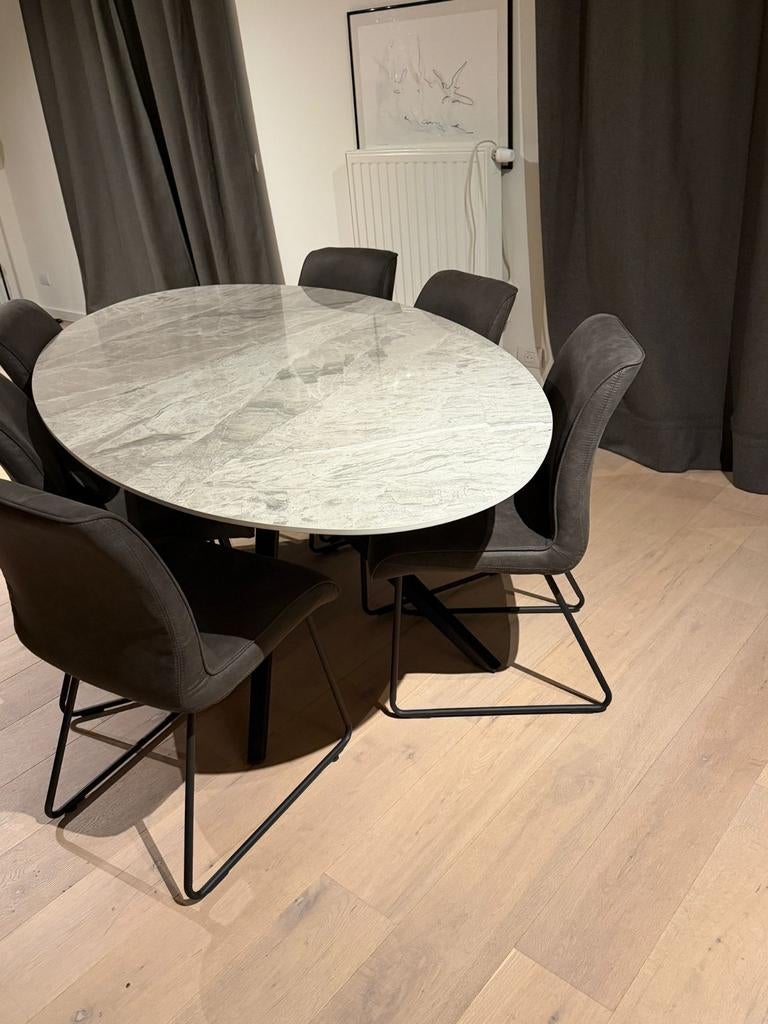 Keramiek tafel en 6 stoelen als nieuw, Maison & Meubles, Tables | Tables à manger, Enlèvement