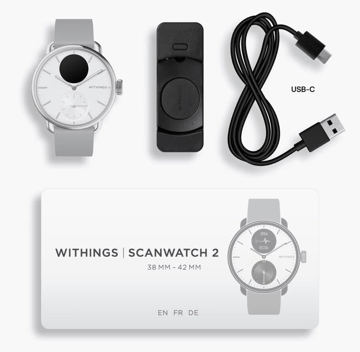 Withings scanwatch 2 blanc - 38mm, Bijoux, Sacs & Beauté, Enlèvement, État, Comme neuf, Blanc