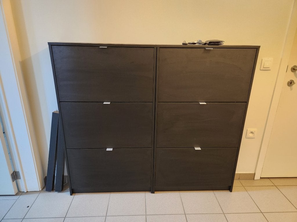 2x zwarte smalle schoenenkast – 6 vakken – ruimtebesparend, Ophalen, Gebruikt