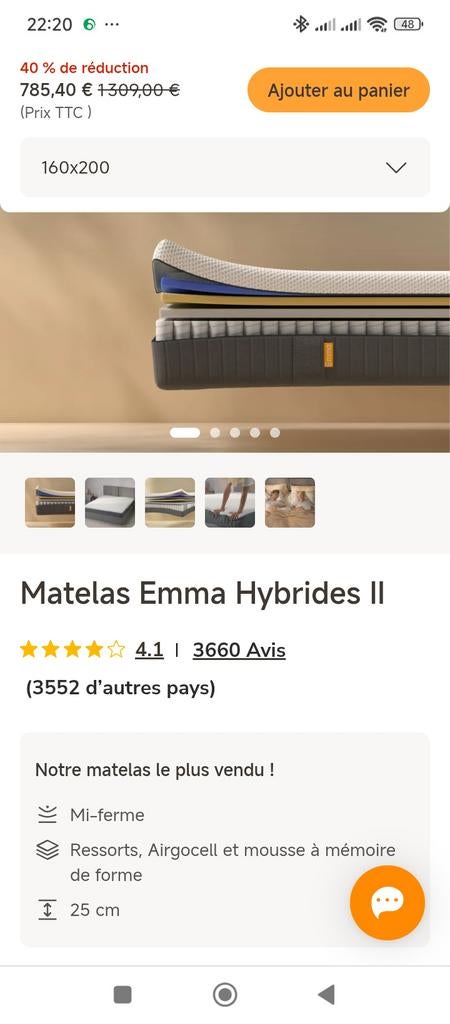Emma matelas, Maison & Meubles, Chambre à coucher | Matelas & Sommiers, Neuf, Matelas, Enlèvement, 200 cm