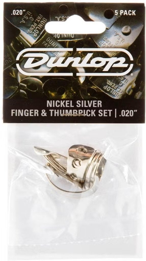 Jim Dunlop RVS vingerplectrum + duimplectrum  0.020 - 5-pack, Musique & Instruments, Enlèvement ou Envoi, Neuf, Guitare acoustique