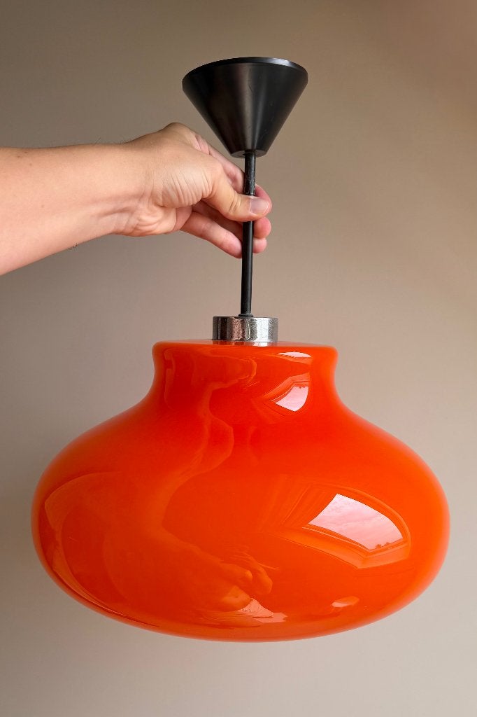 Vintage jaren 70 oranje glazen hanglamp – space age, Antiek en Kunst, Ophalen of Verzenden