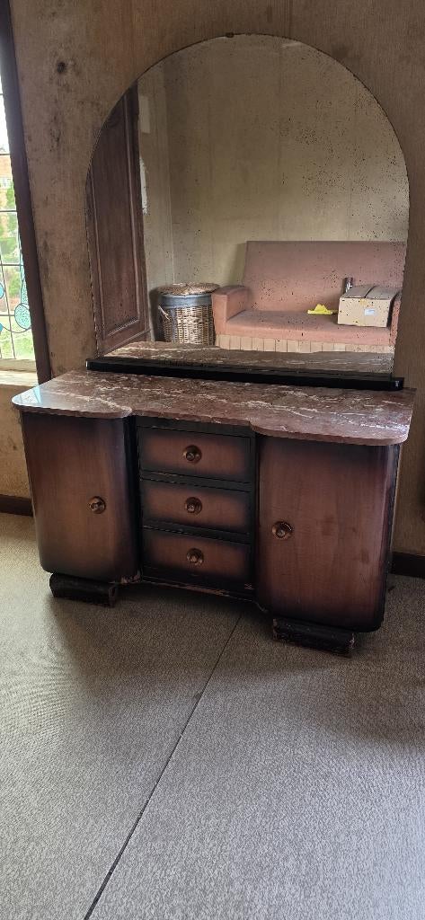 authentieke Art Deco kaptafel (dressoir met spiegel), Huis en Inrichting, Tafels | Kaptafels, Gebruikt, 100 tot 150 cm, Hout, Ophalen