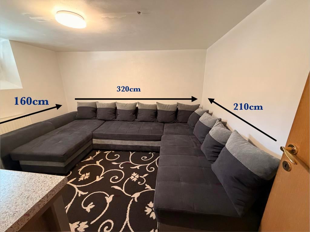 Canapé d’angle en U avec coffre de rangement – 320x210 cm, Huis en Inrichting, Zetels | Complete zithoeken, Ophalen, Zo goed als nieuw