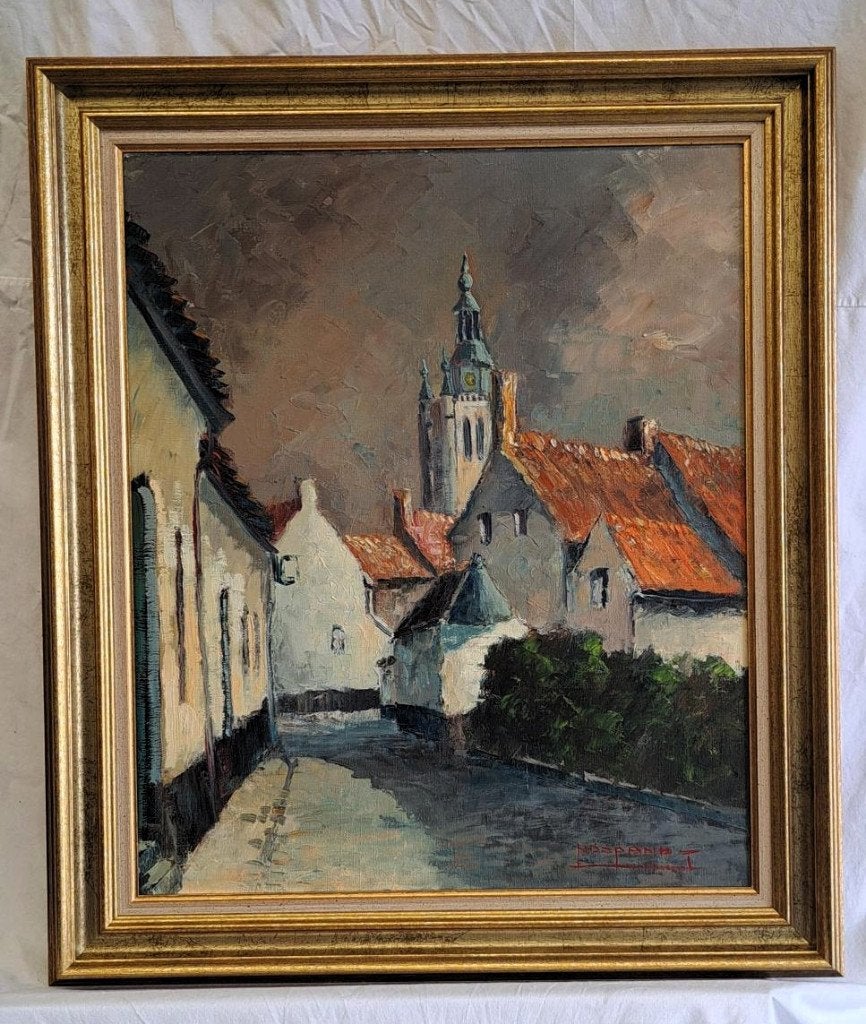 Peinture de Nand Depondt (1919-2003) Church, Enlèvement ou Envoi, Signé, Peinture à l'huile, Paysage urbain / rural